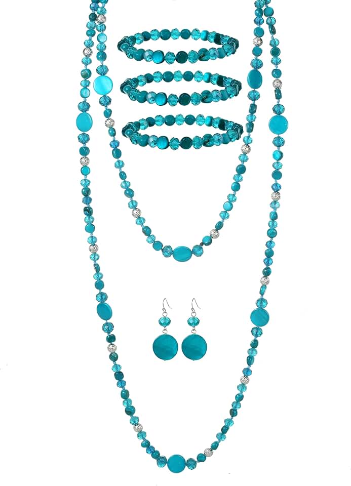 Teal Green Glass Beaded Jewelry Set with Necklace and Earrings