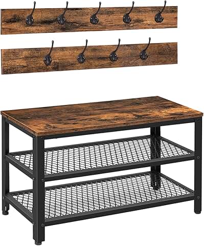 Wooden Entryway Storage Bench with Coat Hooks
