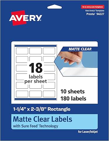 Matte Clear Rectangle Labels, 1-1/4" x 2-3/8", 180 sheets