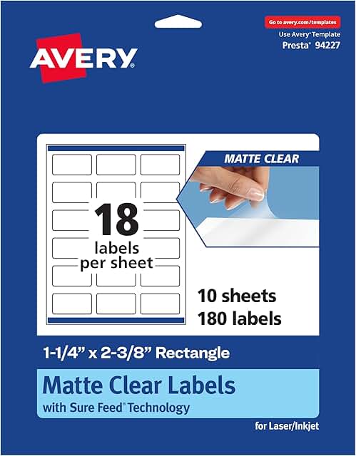Matte Clear Rectangle Labels, 1-1/4" x 2-3/8", 180 sheets