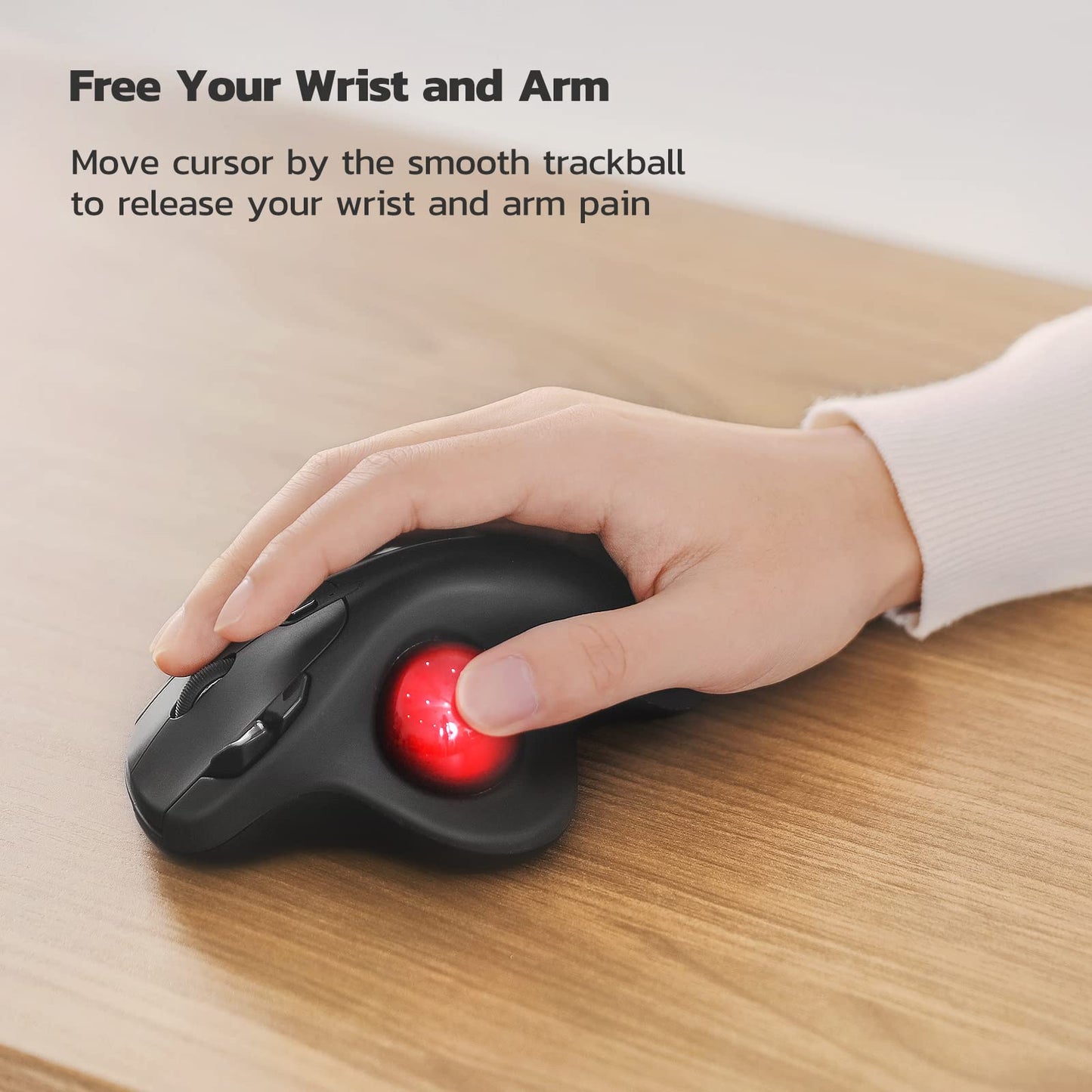 Wireless Trackball Mouse, Rechargeable Ergonomic Mouse, Easy Thumb Control, Precise & Smooth Tracking, 3 Device Connection (Bluetooth or USB), Compatible for PC, Laptop, iPad, Mac, Windows, Android