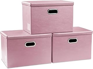 Large Pink Stackable Storage Bins with Lids (3-Pack)