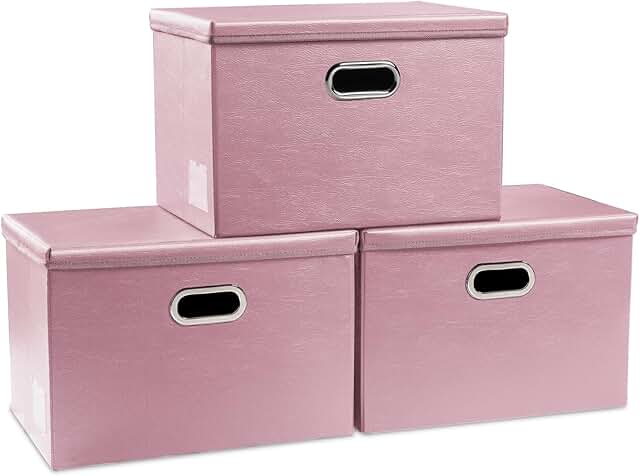 Large Pink Stackable Storage Bins with Lids (3-Pack)