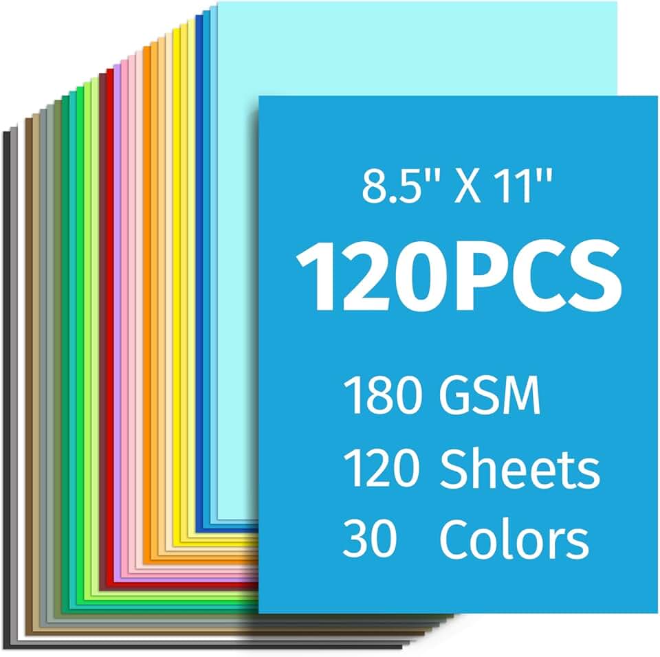 120 Sheets of 8.5" x 11" Assorted Colored Cardstock