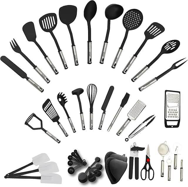 42-Piece Stainless Steel and Nylon Kitchen Utensils Set