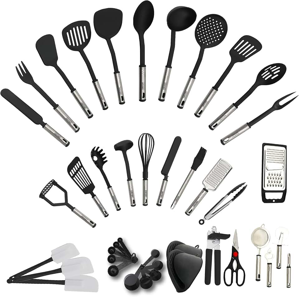 42-Piece Stainless Steel and Nylon Kitchen Utensils Set