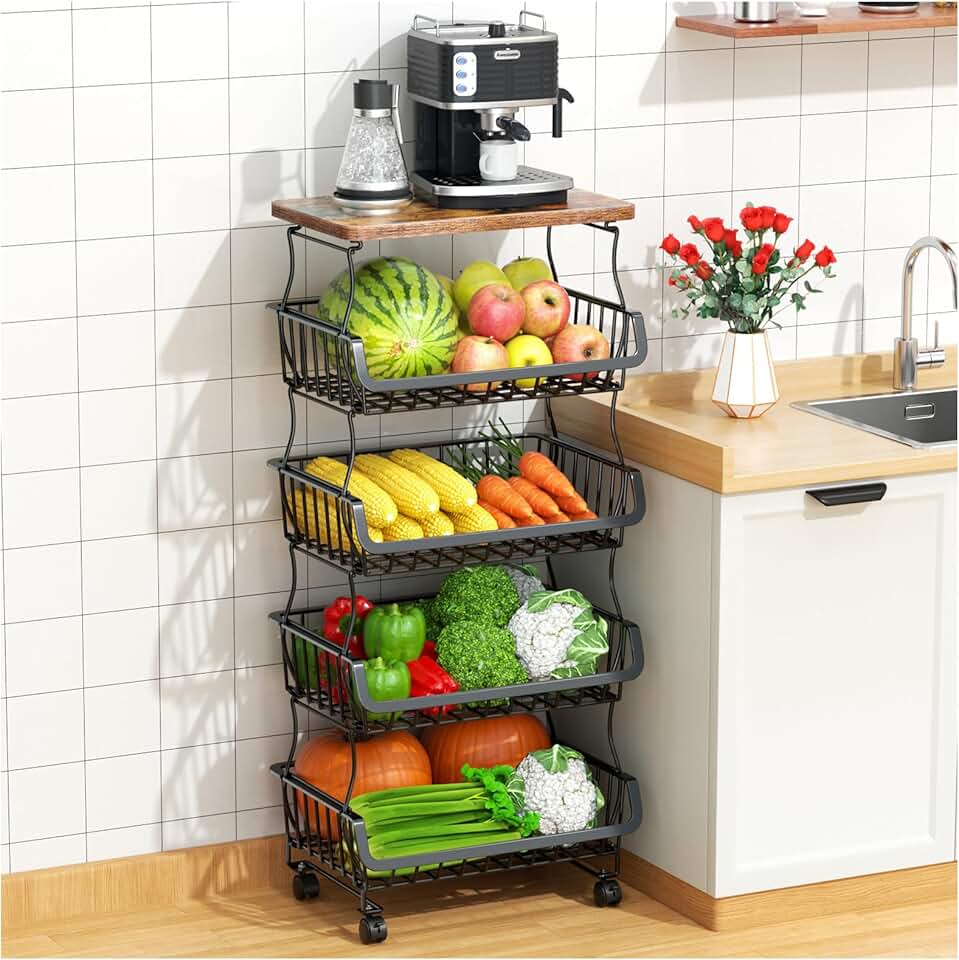 5-Tier Stackable Fruit and Vegetable Storage Baskets