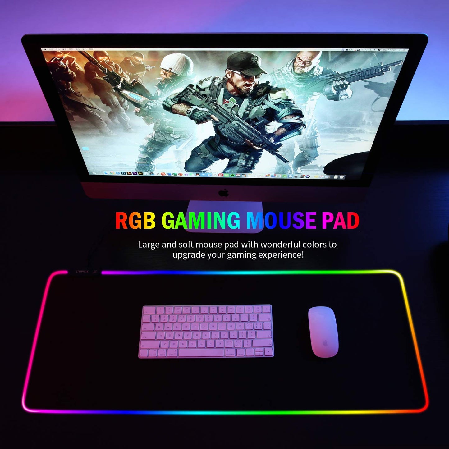 RGB Gaming Mouse Mat Pad - Large Extended Led Mousepad with 14 Lighting Modes 2 Brightness, Anti-Slip Rubber Base with Waterproof Coating Mouse Mat for Gamer 8003004mm/31.511.80.16 inch