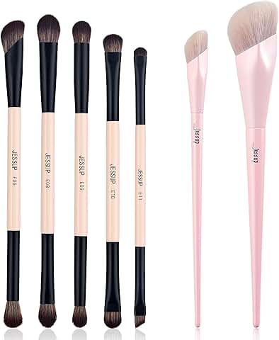Eye and face makeup brushes set with foundation and concealer brushes