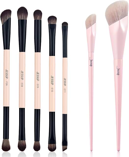Eye and face makeup brushes set with foundation and concealer brushes