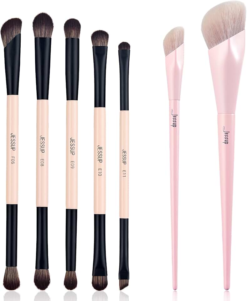 Eye and face makeup brushes set with foundation and concealer brushes