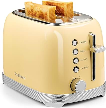 Yellow 2-Slice Retro Toaster with Wide Slots