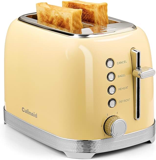 Yellow 2-Slice Retro Toaster with Wide Slots