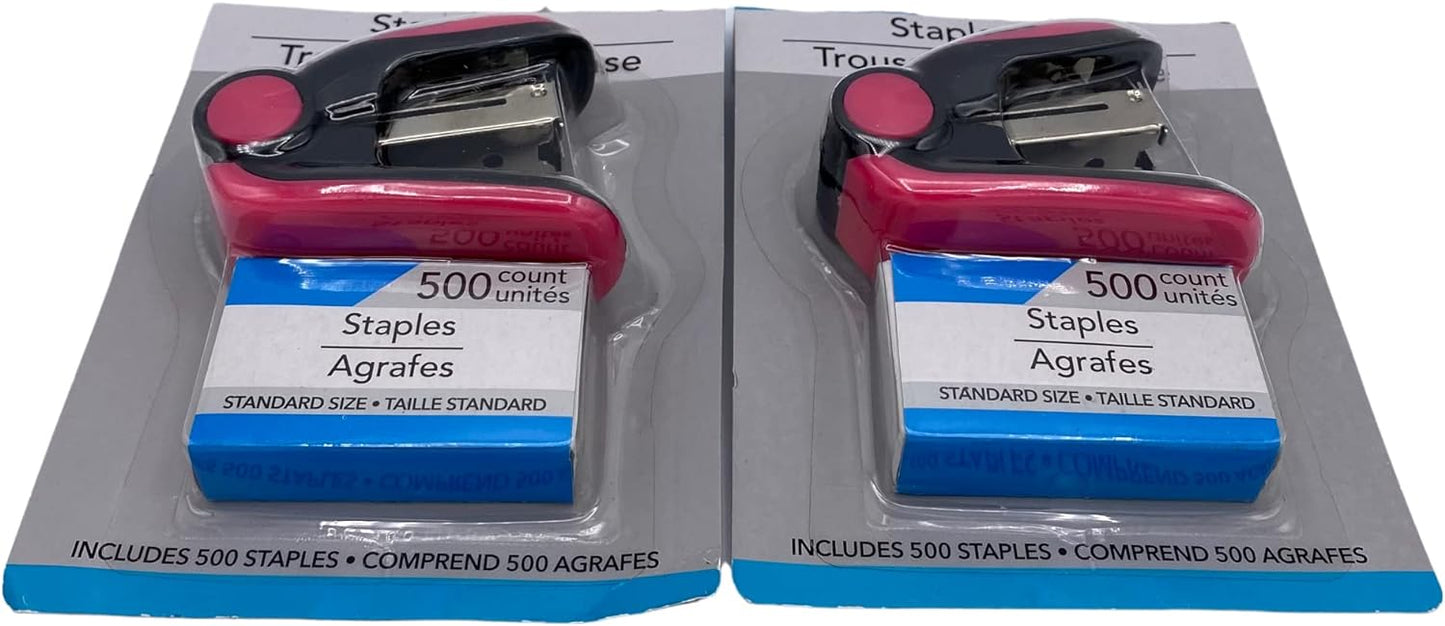 MODAIO-Colorful Mini Staplers, 2.75 x 1.75 x 1.25 in - 2/pcs - Comes with 500 Count Pack of Staples (Orange)