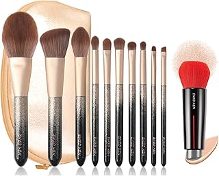 Natural Hair Makeup Brush Set with Case and Kabuki Brush