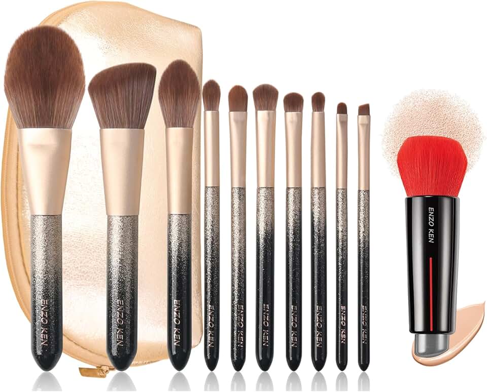 Natural Hair Makeup Brush Set with Case and Kabuki Brush