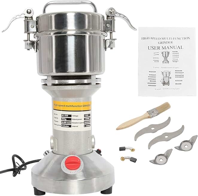 High Speed 110V Electric Grain and Spice Grinder, 300g Capacity