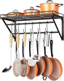 23-Inch Wall Mount Pot Rack with 2 Tiers and Hooks