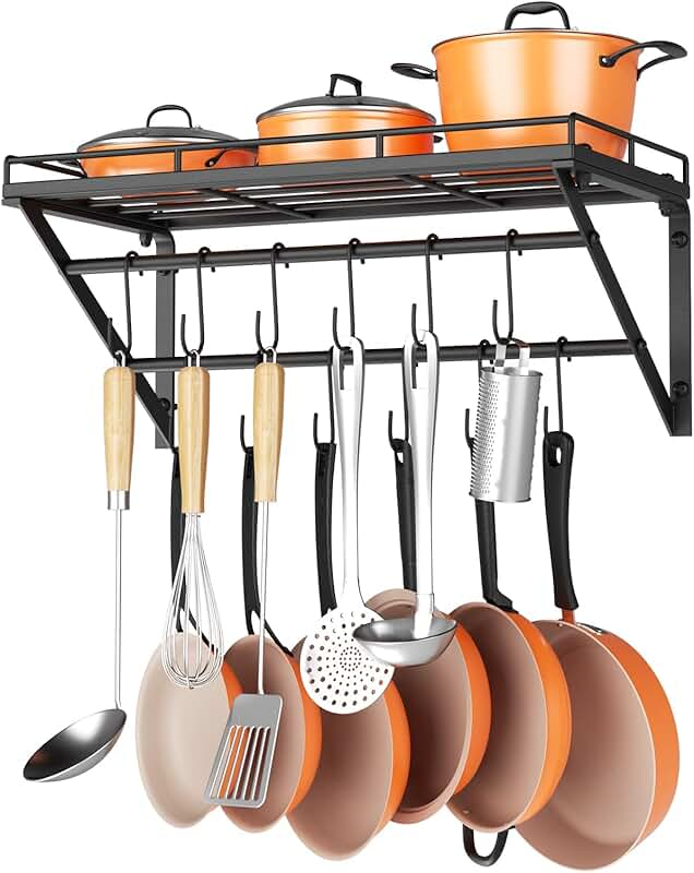23-Inch Wall Mount Pot Rack with 2 Tiers and Hooks
