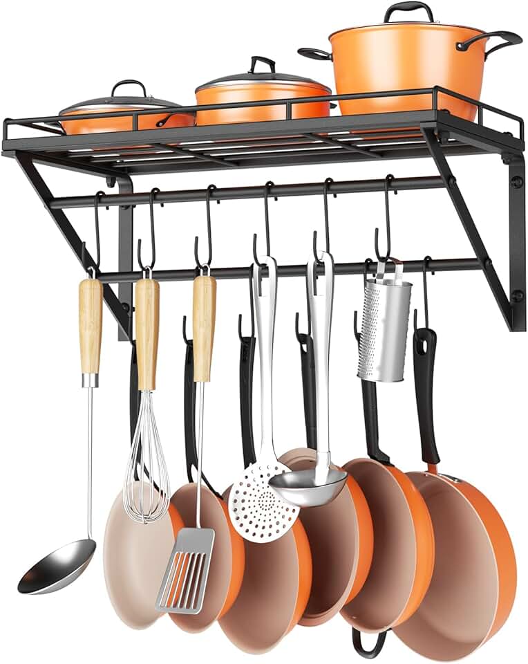 23-Inch Wall Mount Pot Rack with 2 Tiers and Hooks
