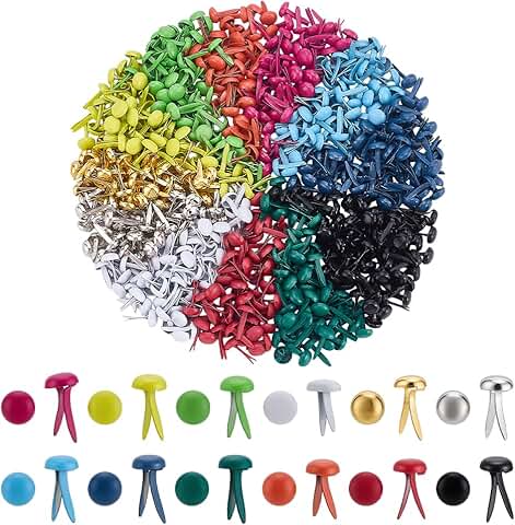 1200 Mini Flat Round Paper Fasteners in 12 Colors