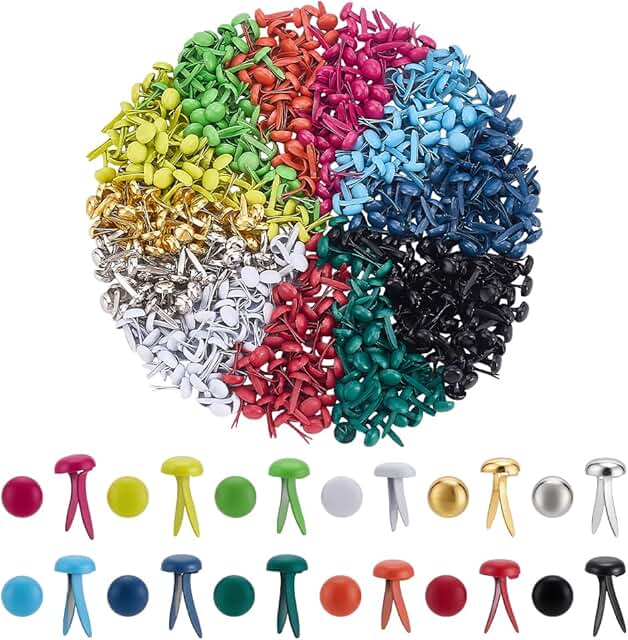 1200 Mini Flat Round Paper Fasteners in 12 Colors