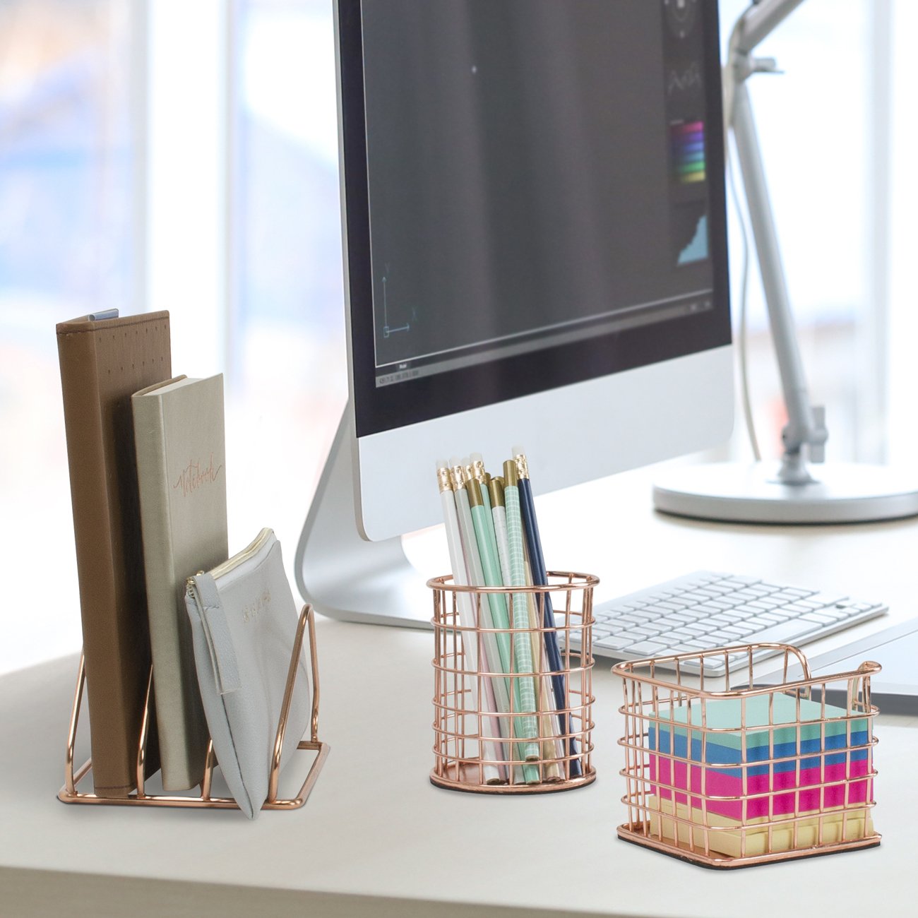 Rose Gold 5-Piece Desk Organizer Set