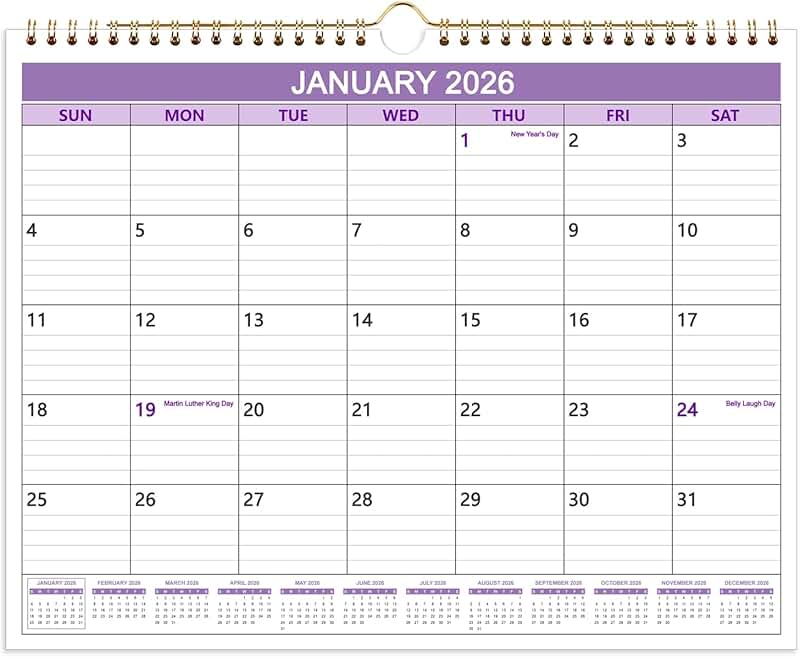 2026 12-Month Wall Calendar, 14.5"x11.5"