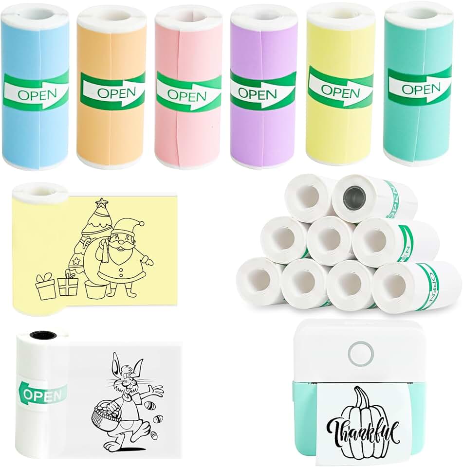 Set of 16 Thermal Sticker Rolls for Mini Printer