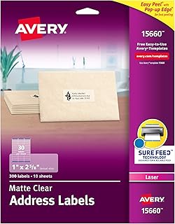 Printable Laser Address Labels, 1" x 2-5/8", Matte Clear, 300