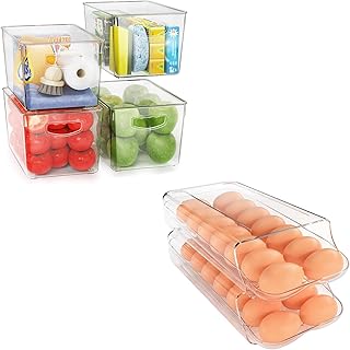 Large Stackable Refrigerator Organizer Bins and Egg Holder