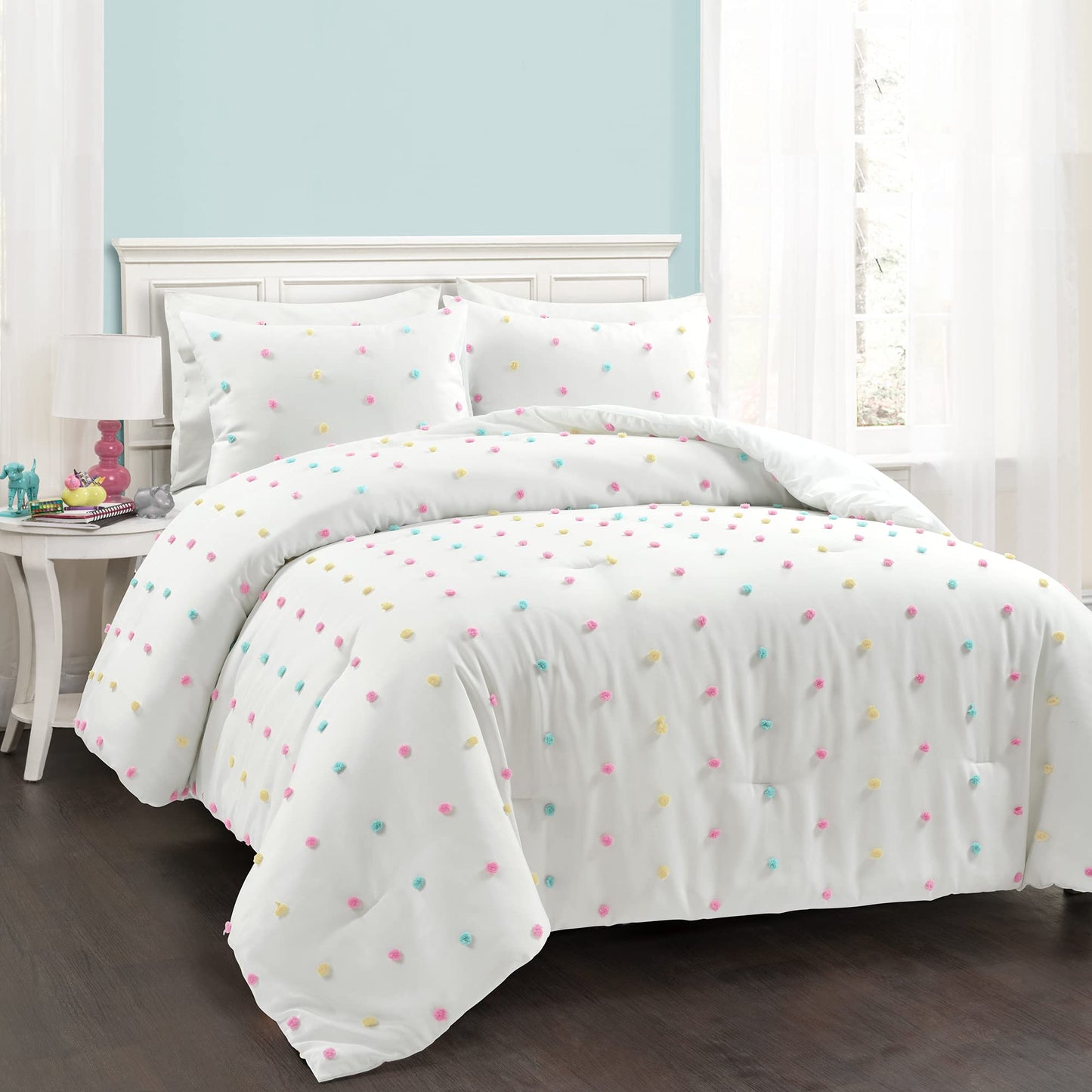 Rainbow Tufted Dot 3 Piece Comforter Set, Full/Queen, Multi