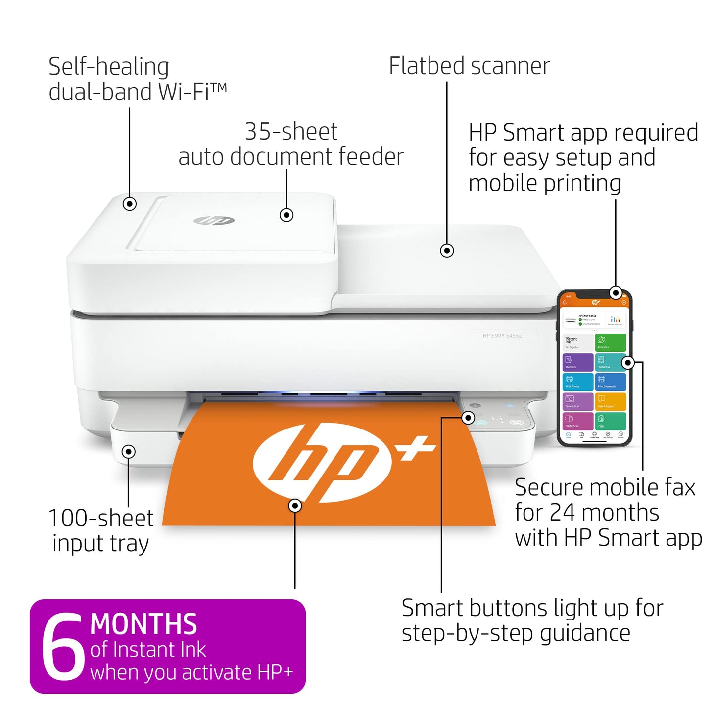 ENVY 6455e All-in-One Wireless Color Printer with bonus 6 months Instant Ink with + (223R1A)