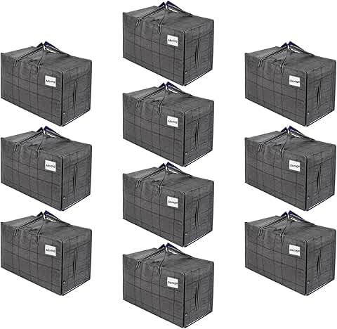 10 Heavy Duty Moving and Storage Bags, Large Totes with Zipper