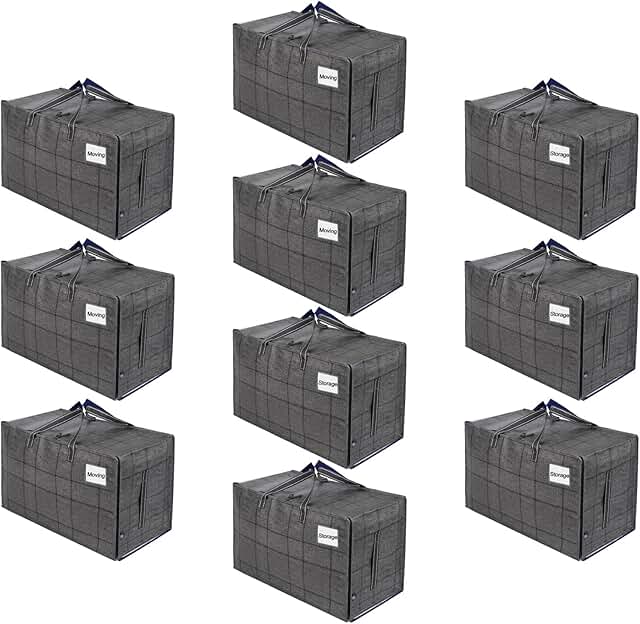 10 Heavy Duty Moving and Storage Bags, Large Totes with Zipper