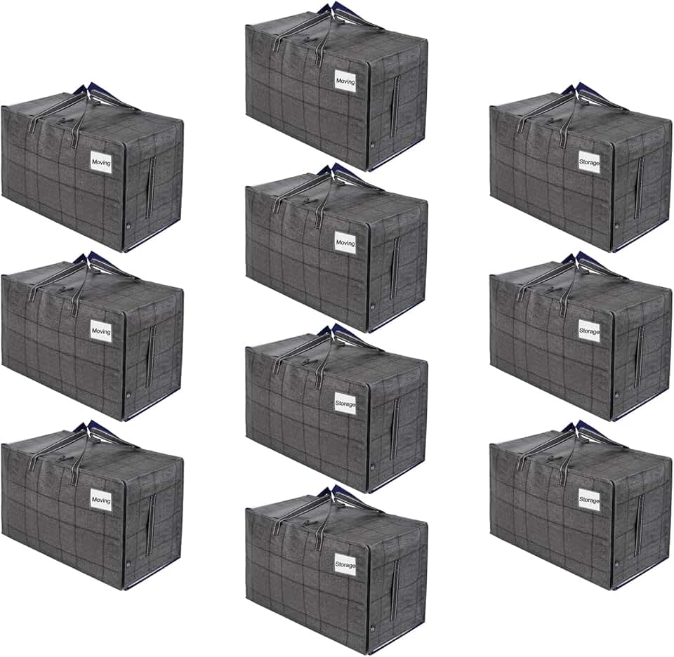 10 Heavy Duty Moving and Storage Bags, Large Totes with Zipper