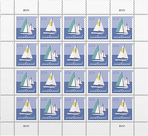 Postcard Stamps Sheet with Sailboats