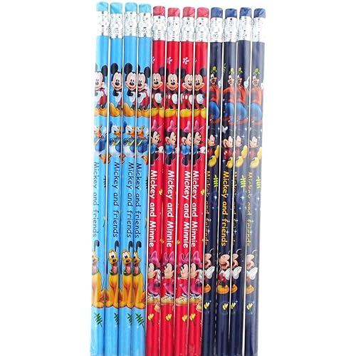 Set of 12 Wooden Pencils with Erasers and Stickers