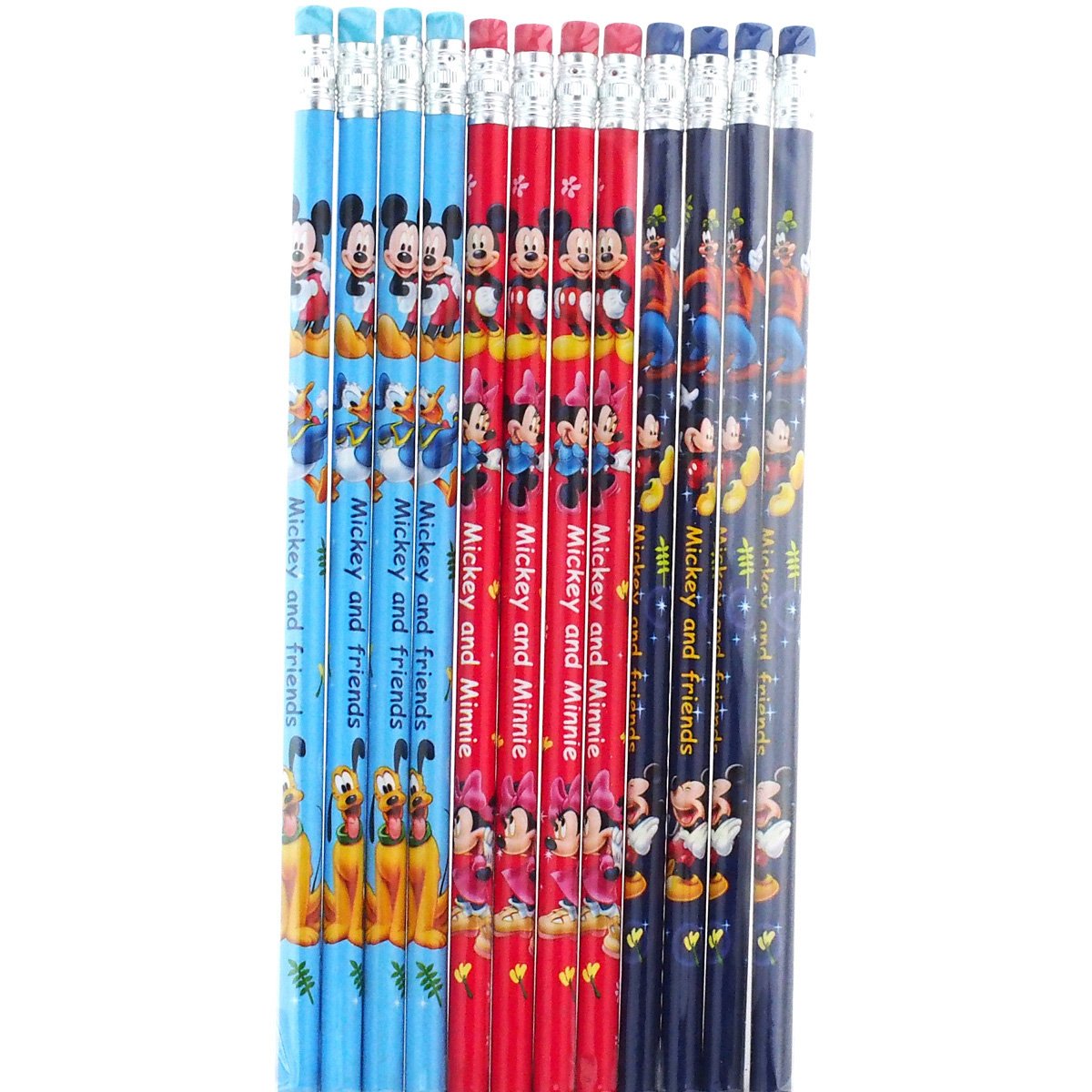 Set of 12 Wooden Pencils with Erasers and Stickers