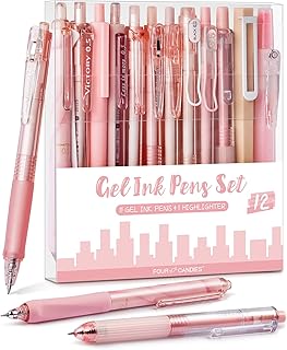 Set of 12 Cute Rose Gel Pens with Black and Pink Ink