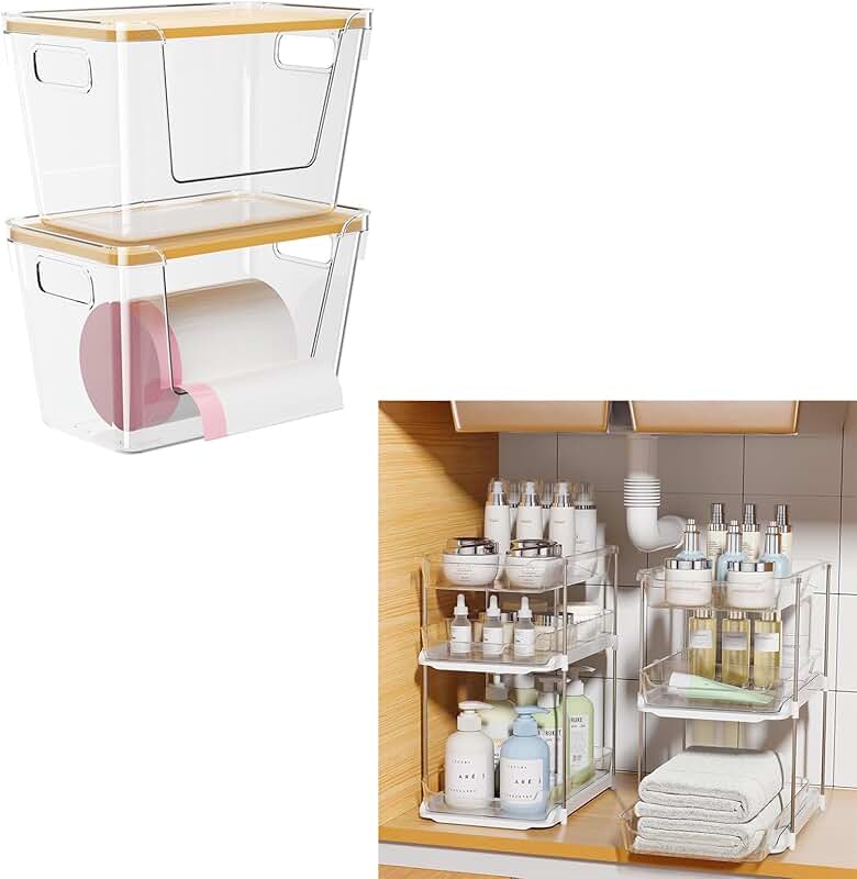 Two 3-Tier Under Sink Organizers with Movable Dividers