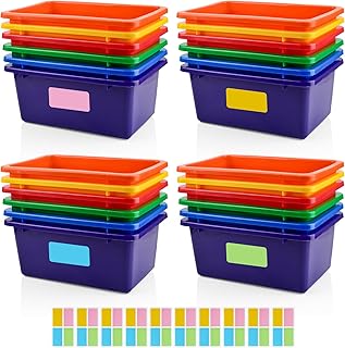 24 Plastic Cubby Bins with Labels for Organization