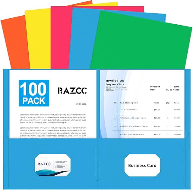 Two Pocket File Folders, 100 Pack, Assorted Colors