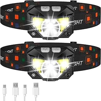 Rechargeable LED Headlamp with 8 Modes, Waterproof, 2-Pack