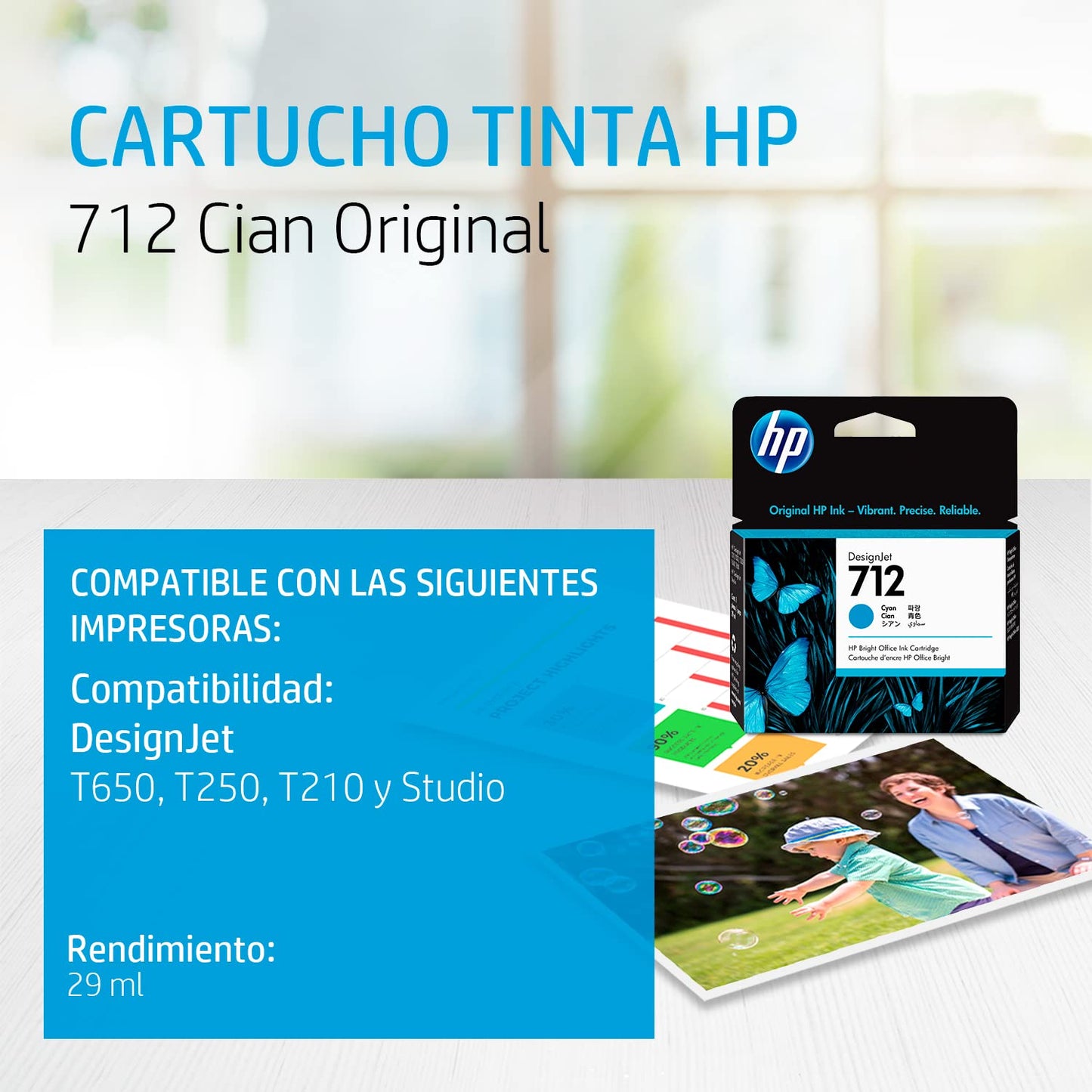 712 Cyan 29-ml Genuine Ink Cartridge (3ED67A) for DesignJet T650, T630, T230, T210 & Studio Plotter Printers