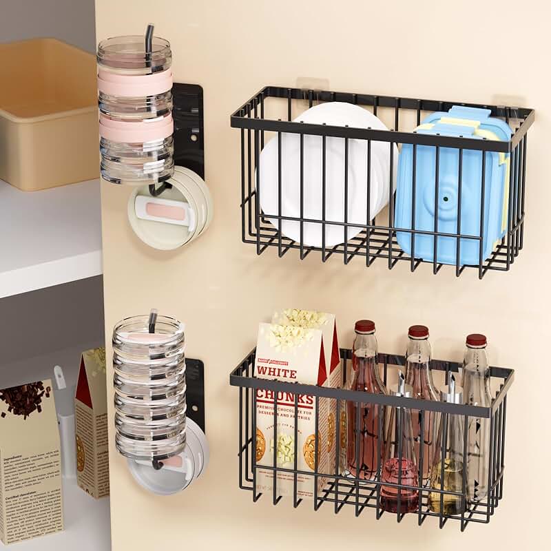 Set of four adhesive cabinet door organizers for kitchen and bathroom storage