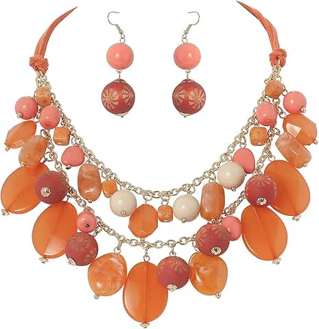 Trendy 2-Layer Beaded Necklace and Earrings Set for Women