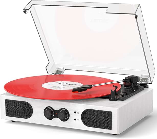 Portable vintage vinyl record player with built-in speakers