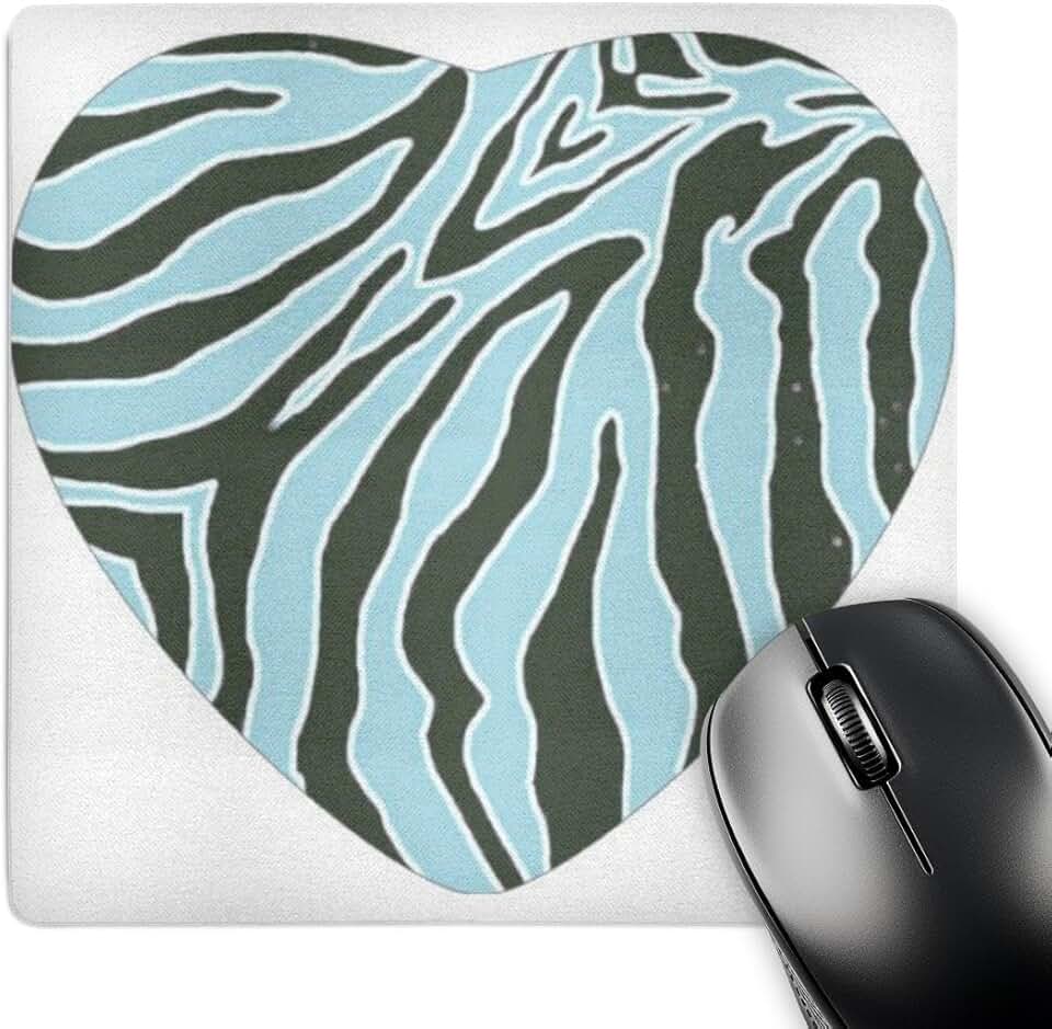 Aqua Heart Zebra Print Mouse Pad, 8 x 8 inches