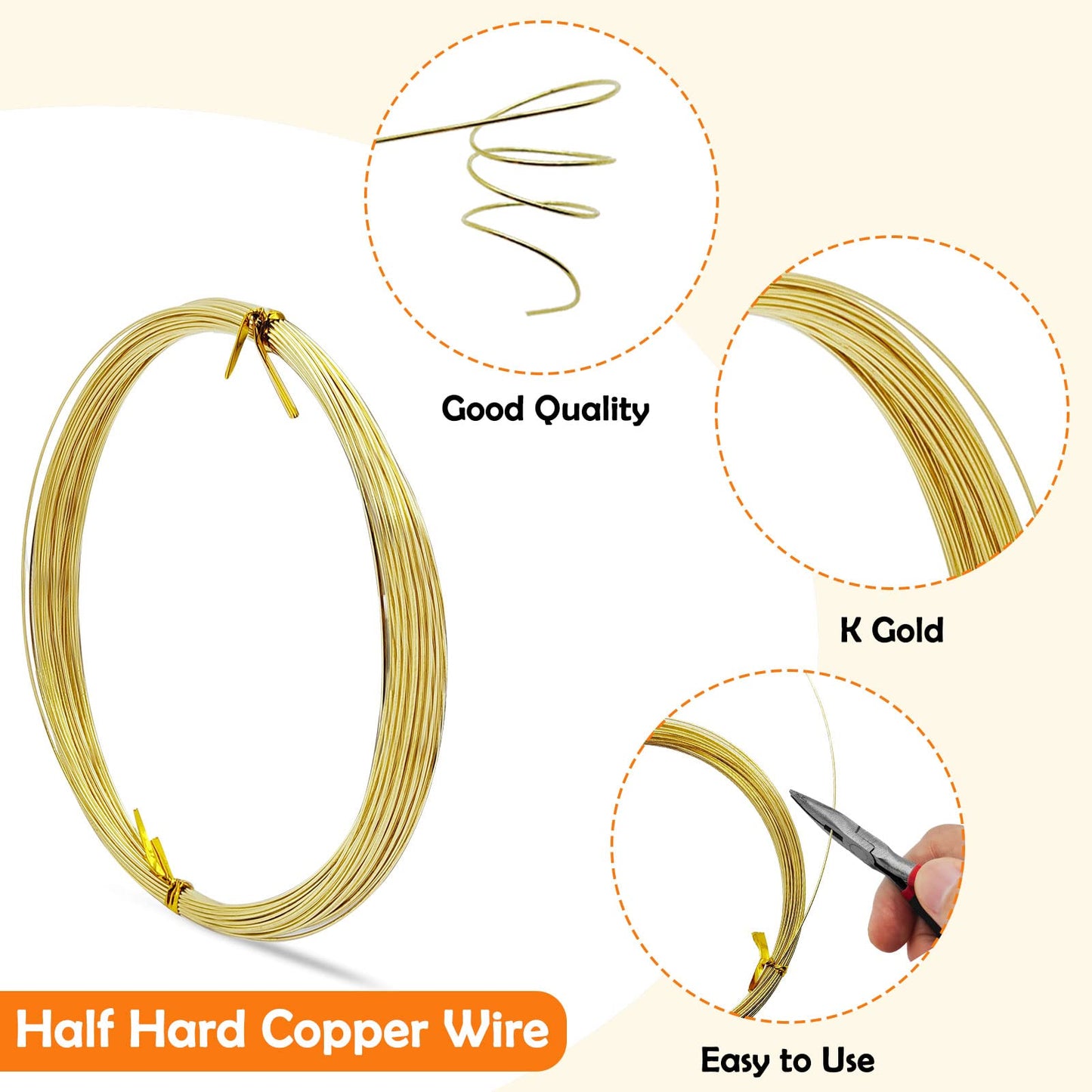 Half Hard Copper Wire for Jewelry Making, 66 Feet